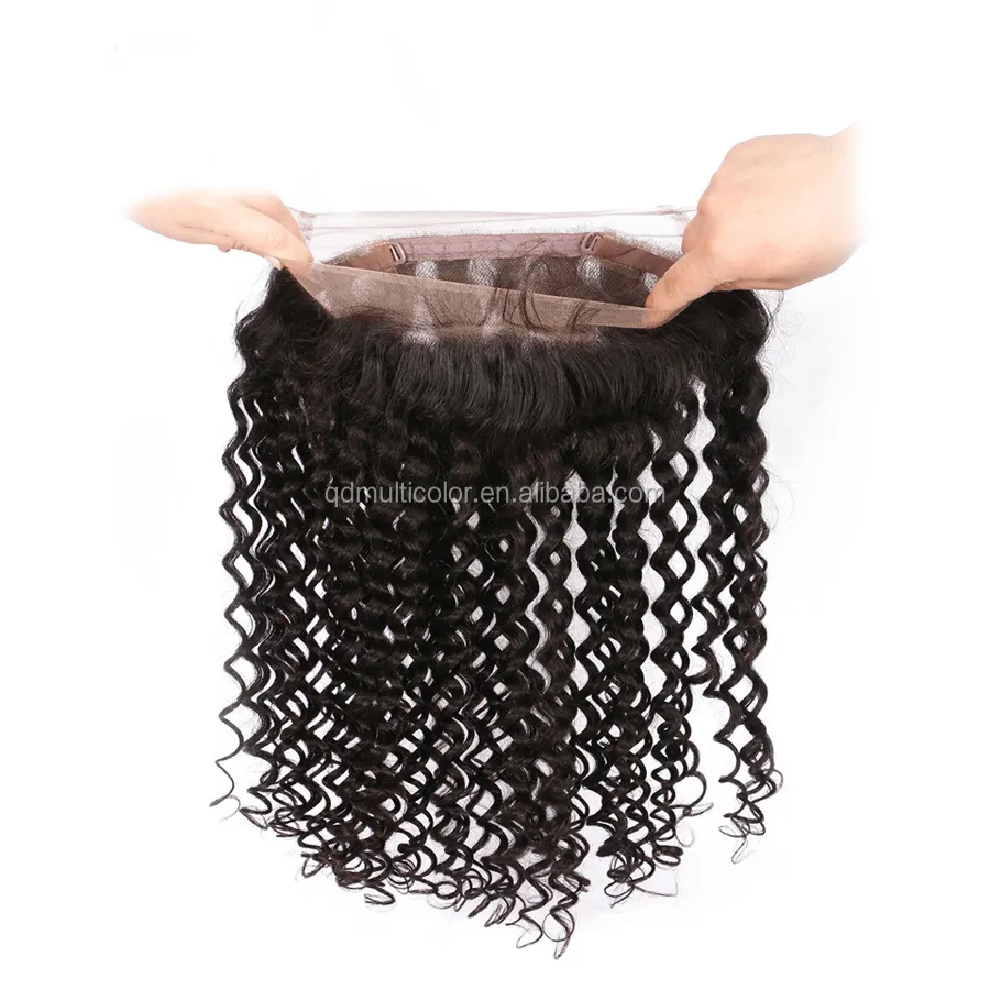 Wholesale Alibaba Lace Frontals 22"x4"x2" raw indian kinky curly hair 360 Lace Frontal Closure