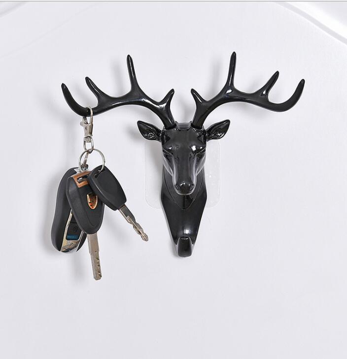 K97 Deer Head Wand haken Self Home Decoration Klebende Kleidung Tür hänger Tasche Schlüssel Sticky Holder Haken