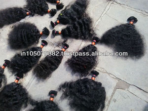 Color negro natural Virgen indio Remy rizado cabello a granel extensiones de doble dibujado Virgen 100% sin procesar templo rizado pelos negros - Product Image 2