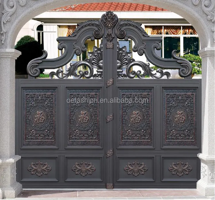 OEFASHION Antique and luxury Italy Hand-forged round top wrought aluminium door