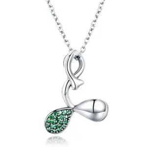 BAGREER SCN239 Custom jewelry cz stone zircon gemstone cute green leaf pendant 925 silver chain girls necklace Jewelry
