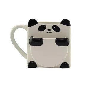 Taza de café personalizada con forma de Panda, bolsillo para galletas, de cerámica