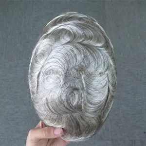 재고 toupee, 스위스 레이스 망 toupee 1b # mix 80% 회색 머리 색깔. 빠른 배송.