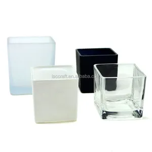 Glass square votive candle holder black clear frosted white candle jar