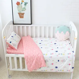 Cartorn Pink Plant 100% Cotton Bộ Đồ Giường Cho Bé Bộ 3 Cái Babi Nôi Chăn Chăn Gối