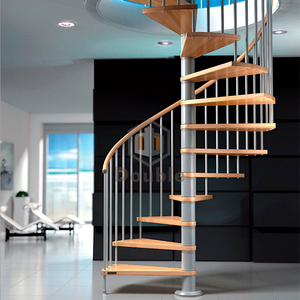 Indoor-Wendeltreppe nach amerikanischem Standard mit Edelstahl-Treppen geländer und Holz profil - Product Image 1