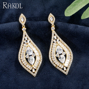 RAKOL EP2257 화려한 신부 보석 신부 들러리 선물 큐빅 지르코니아 럭셔리 매달려 귀걸이 긴 드롭 웨딩 파티 귀걸이 - Product Image 4