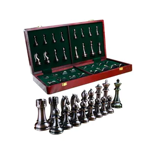 Metal Chess Set Wooden Luxury Travel Chess Set With Classic Metal Pieces And Folding Storage Wooden Chess Board