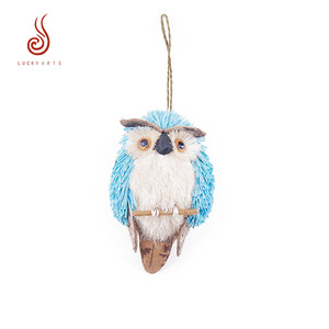 Burung hantu bulu biru kecil buatan dengan kayu untuk dekorasi pesta rumah - Product Image 2