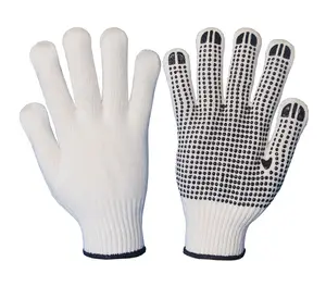 PVC 虚线棉手套，漂白白色 PVC 虚线手套制造商在中国