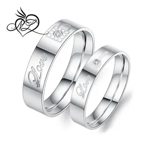 2pcs de acero inoxidable de anillos de promesa para pareja con bloqueo y clave de plata