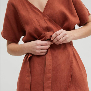 <span class=keywords><strong>Abito</strong></span> longuette in <span class=keywords><strong>lino</strong></span> con scollo a v manica corta scollo a v manica corta con scollo a v personalizzato - Product Image 4