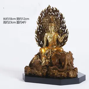 รูปปั้นสำริดโบราณของ Fengshui นั่ง Samantabhadra พระโพธิสัตว์กับช้าง