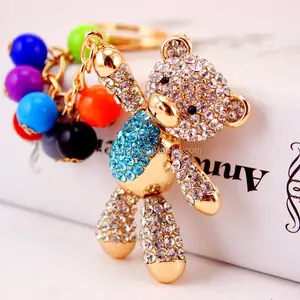 Cute 5 Colors Pearl Bear Keychain Crystal Rhinestone Car Bag Pendant Purse Buckle Trendy Key Chain Holder Dangle Keyring Trinket