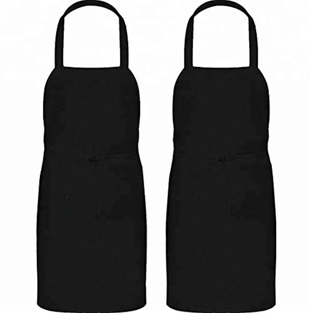 Venda Hot black white bib avental 3-bolsos mjs 100% avental de poliéster fiado com laços para comercial restaurante cozinha