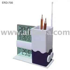 LCD Calendar Clock with FM Radio and Pen Holder