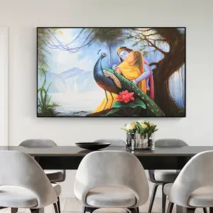 Home Decor Indian Scenery Picture Abstract Glass Custom Wall Art Radha Krishna Oil Paintings