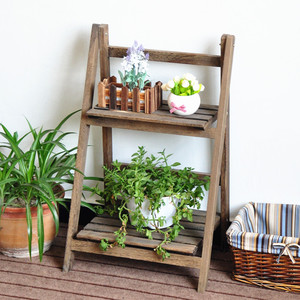 Vườn bên ngoài mộc mạc Retro ráp bằng gỗ hoa nồi lưu trữ Giá gấp Thang hiển thị kệ - Product Image 2