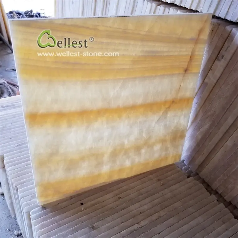 Carreaux de pierre d'onyx jaune miel translucide de chine 12x12 pour mur et sol de salle de bain