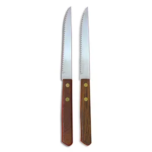 Coltello da bistecca con manico in legno coltello da taglio per carne con lama seghettata