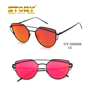 STY-SM6006 사용자 정의 로고 하이 퀄리티 럭셔리 브랜드 디자이너 UV400 고양이 눈 여성 선글라스 로즈 골드 금속 숙녀 선글라스