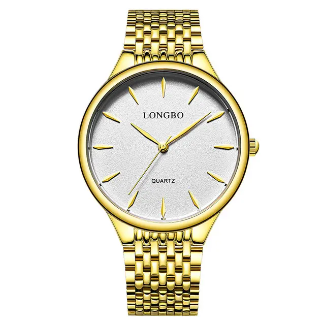 Longbo 80302 relógio de pulso masculino dourado, com pulseira de aço inoxidável