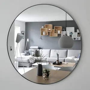 Nordic hotel decorative large round iron frame smoky grey glass mirror for home living room bathroom furniture