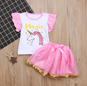 <span class=keywords><strong>Moda</strong></span> Ropa de verano Rosa bebé camisa Falda corta boutique niños ropa de niña - Product Image 5