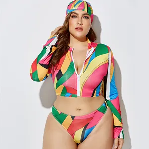 Costume da bagno 3 Pezzi Manica Lunga Bikini Perizoma Con La Chiusura Lampo