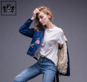 Vente chaude de Haute Qualité Hiver Nouveaux Produits Filles <span class=keywords><strong>Jean</strong></span> Manteau Lady Moutons De Fourrure Denim Veste - Product Image 1