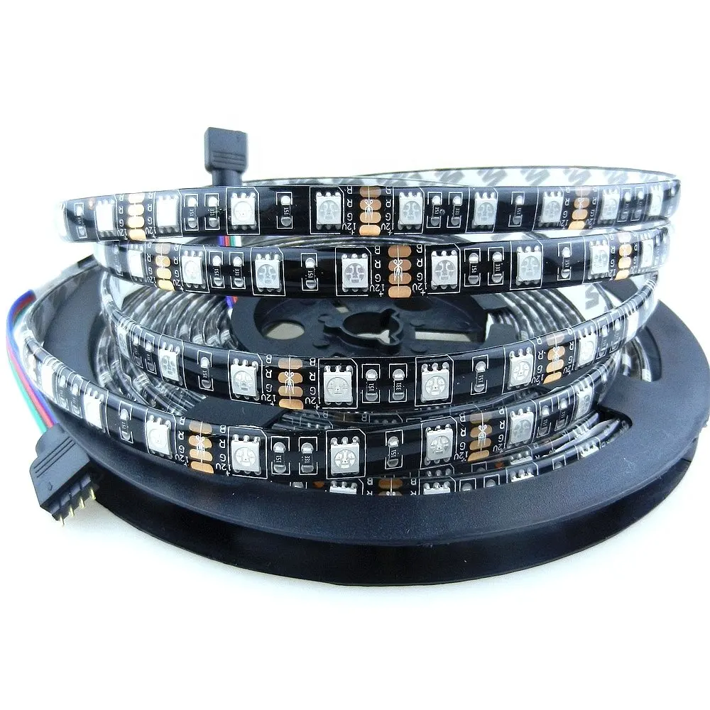 SMD5050 lampu Strip LED hitam PBC, lampu Strip LED RGB fleksibel tahan air IP65 5m/roll 12V lampu pita LED