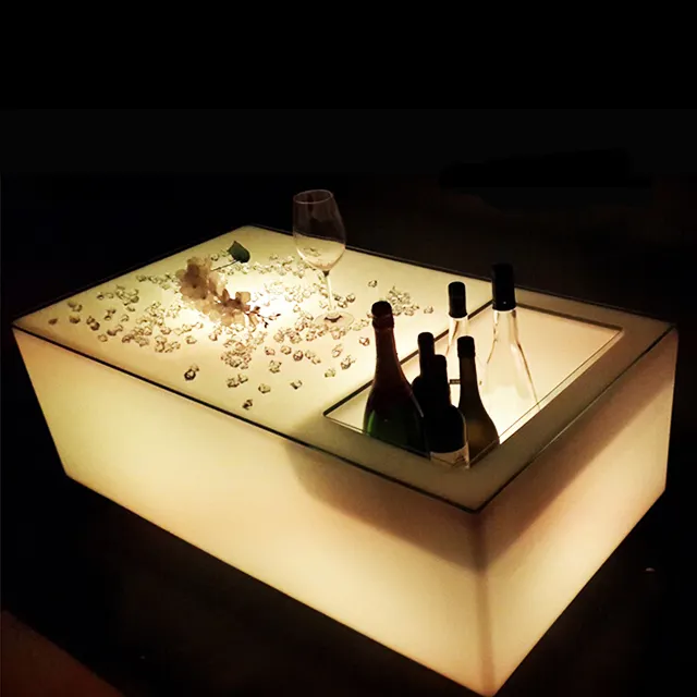 Boîte de nuit en plastique led café table de barre avec le seau à glace