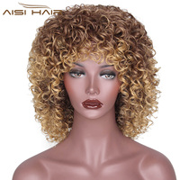 Aisi Haar Groothandel Hittebestendige Blonde Gemengde Bruin Ombre Pruiken Synthetische Kinky Krullend Korte Bob Pruiken Voor Zwarte Vrouwen