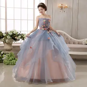 럭셔리 수제 밝은 회색 꽃 웨딩 드레스 최신 웨딩 볼 가운 컬러 웨딩 드레스