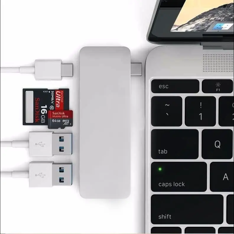 5 in 1 USB C tip-c USB 3.0 Hub Combo Hub ile tip C PD şarj kart okuyucu için Macbook Samaung Huawei Google Chromebook ASUS