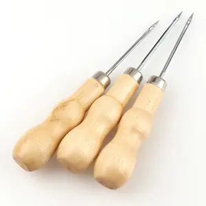 1PC Canvas Leather Sewing Shoes Wood Handle Tool Awl Hand Stitching Taper Leathercraft Needle Tool Kit Craft Sewing Supplies