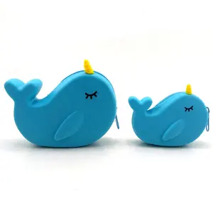 Wholesale New Promotional Item Silicone Blue Narwal Mini Coin Purse