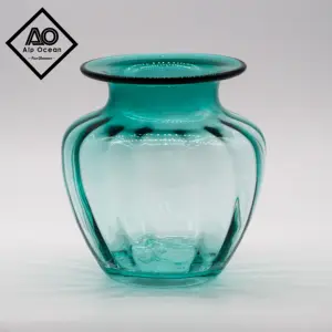 11 بوصة مزهرية زجاجية خضراء عتيقة مصنوعة يدويًا ، مناسبة للمنزل ، مكان التصوير الفوتوغرافي ، ديكور الزفاف