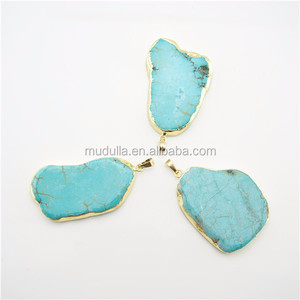 PM13804 naturale pietra preziosa turchese forma libera ciondolo fetta per fai da te gioielli che fanno oro placcato regalo per le donne all'ingrosso - Product Image 3
