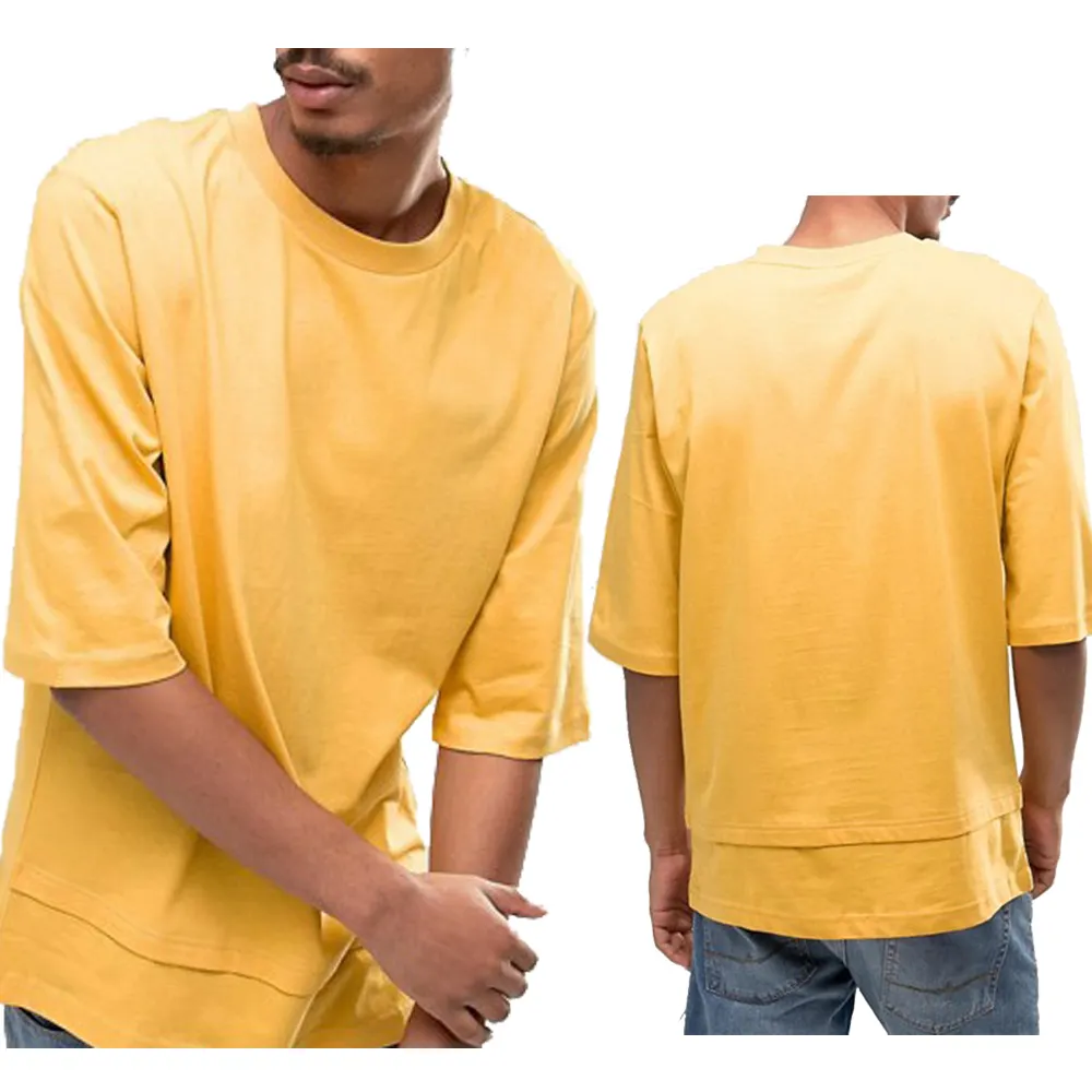 Stagionale Manica Corta Dropped Spalla di Grandi Dimensioni Nero T -Shirt Hip Hop Allentato di Modo Personalizzato Pianura Streetwear T Shirt Da Uomo