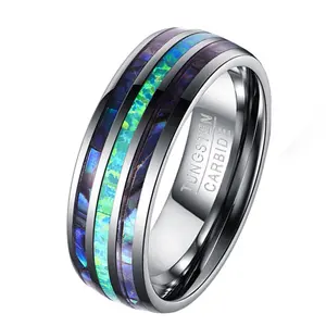 Jewelry making supplies High quality fashion design ring,blue tungsten steel double line opal inlay rings