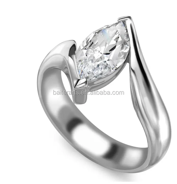 Simple 925 Sterling Silver One Clear CZ Marquise Cut Diamond Single Stone Ring Designs For Women Engagement Jewelry