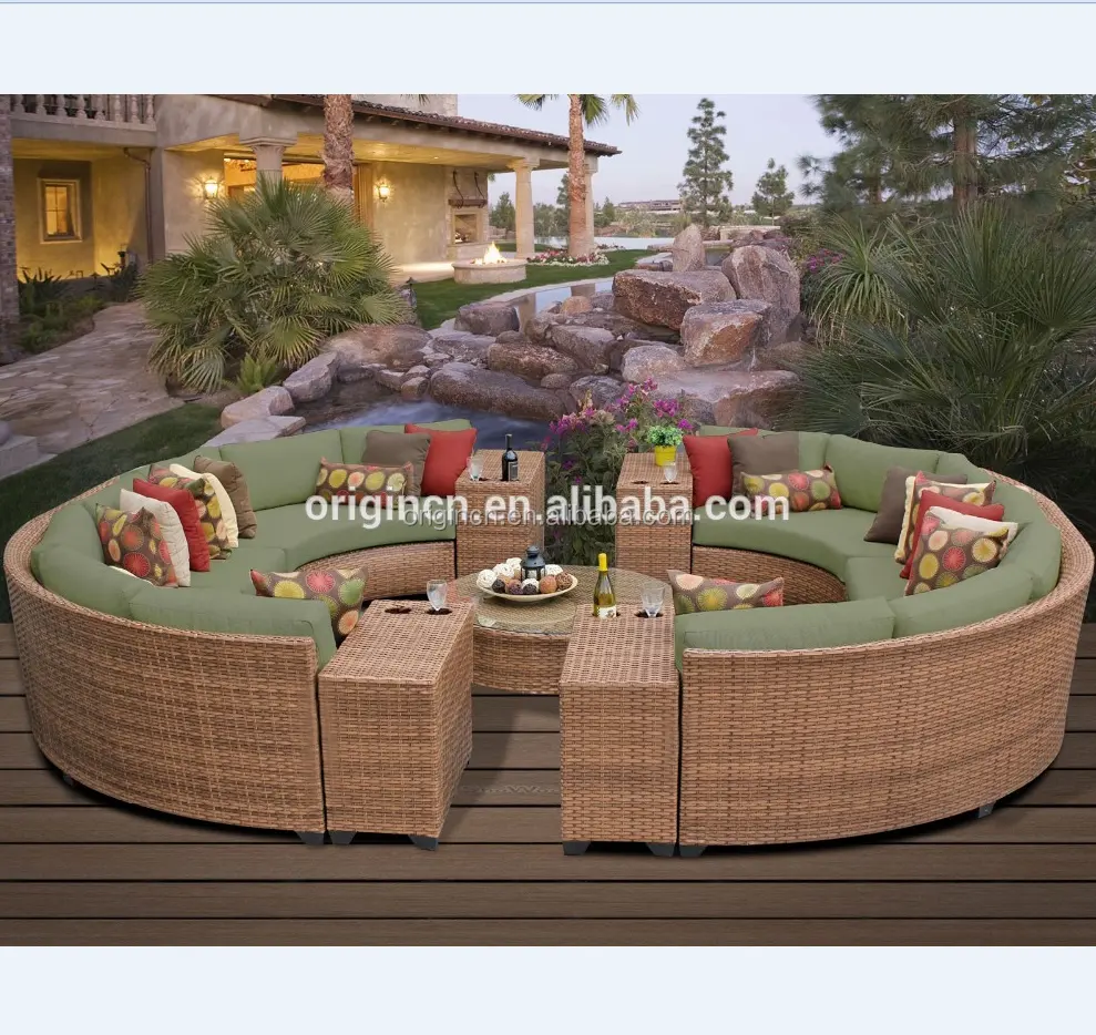 Einzigartiges modernes kreisförmiges Design Freizeitenmöbel gebogener Rattanstuhl Couchtisch runder Hotel-Lobby-Sofa