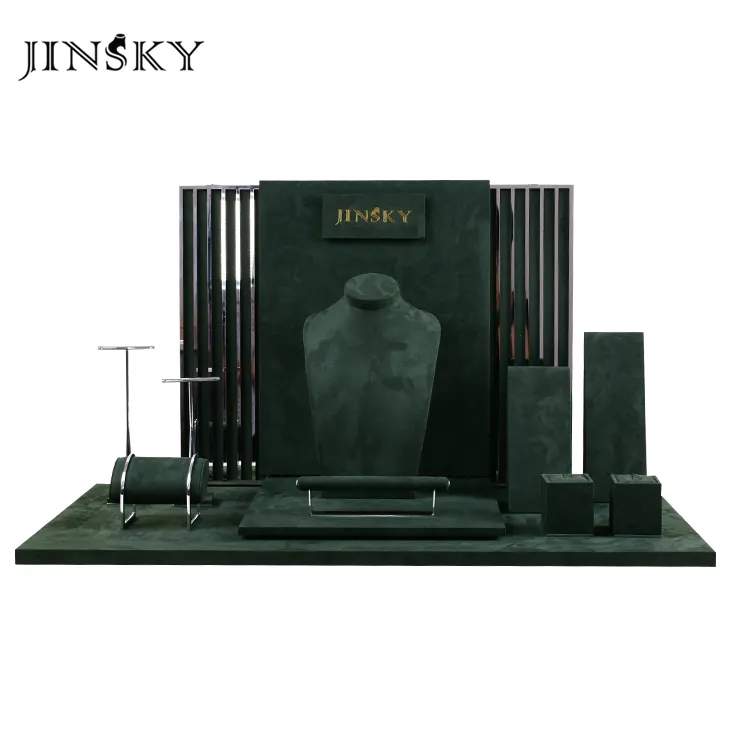 JINSKY di lusso dei monili del metallo display stand per gli orecchini braccialetto in microfibra gioielli organizer stand