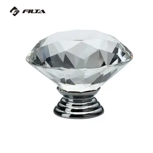 Diamond round bedroom furniture handles glass knobs crystal cabinet knob