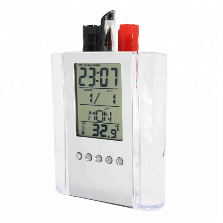 Multifunctional LCD Digital Plastic Table Calendar Alarm Clock Pen Holder