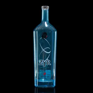 Round Smooth Russian Vodka Empty Blue Glass Bottle 750 ML