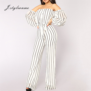 Custom damas Romper <span class=keywords><strong>blanco</strong></span> rayas alta cintura linterna manga Backless sin tirantes con cinturón mujeres <span class=keywords><strong>mono</strong></span> - Product Image 5