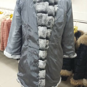 Lujoso abrigo de piel de conejo <span class=keywords><strong>Real</strong></span> <span class=keywords><strong>Chinchilla</strong></span> Rex para mujer Sexy/abrigo largo de piel - Product Image 5
