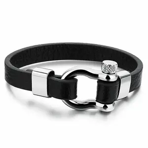 Marlary-pulsera de cuero de acero inoxidable para hombre, brazalete personalizado de estilo coreano, color negro, joyería al por mayor